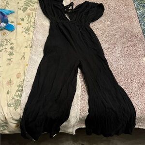 Free People Black Jumpsuit with V-Neck and Wide-Leg Pants